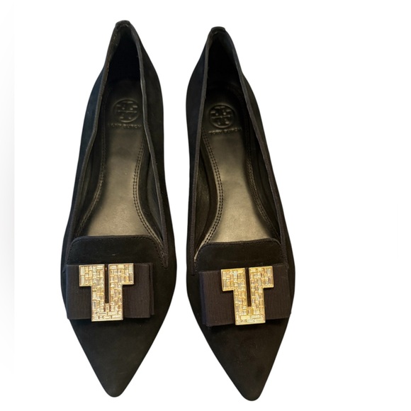 NWOT Tory Burch Black Suede Loafer Flats Bow Jewel T Size 9 MSRP $525 Dustbag - Picture 3 of 13